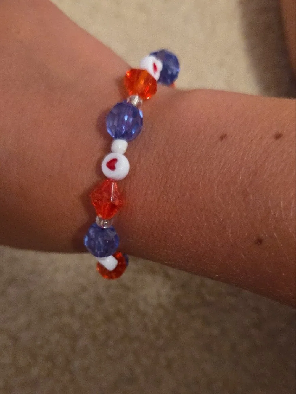 Playful Heart Bead Stretch Bracelet - Purple, Orange & White